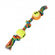 משחק לכלב חבל צבעוני 3 קשרים + 2 כדורים אורך 46 ס''מ