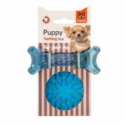 פופוס צעצוע לגורים וכלבים קטנים עצם וכדור מצפצף - כחול