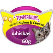 ויסקאס טמפטיישן חטיף קראנצ'י לחתול בצורת כריות - עוף וגבינה 60 גרם Whiskas